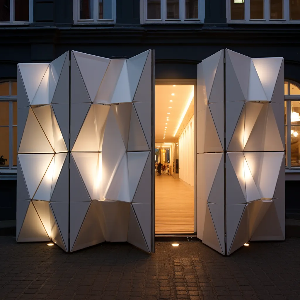Modern Geometric Steel Door Design with 3D Faceted Panels