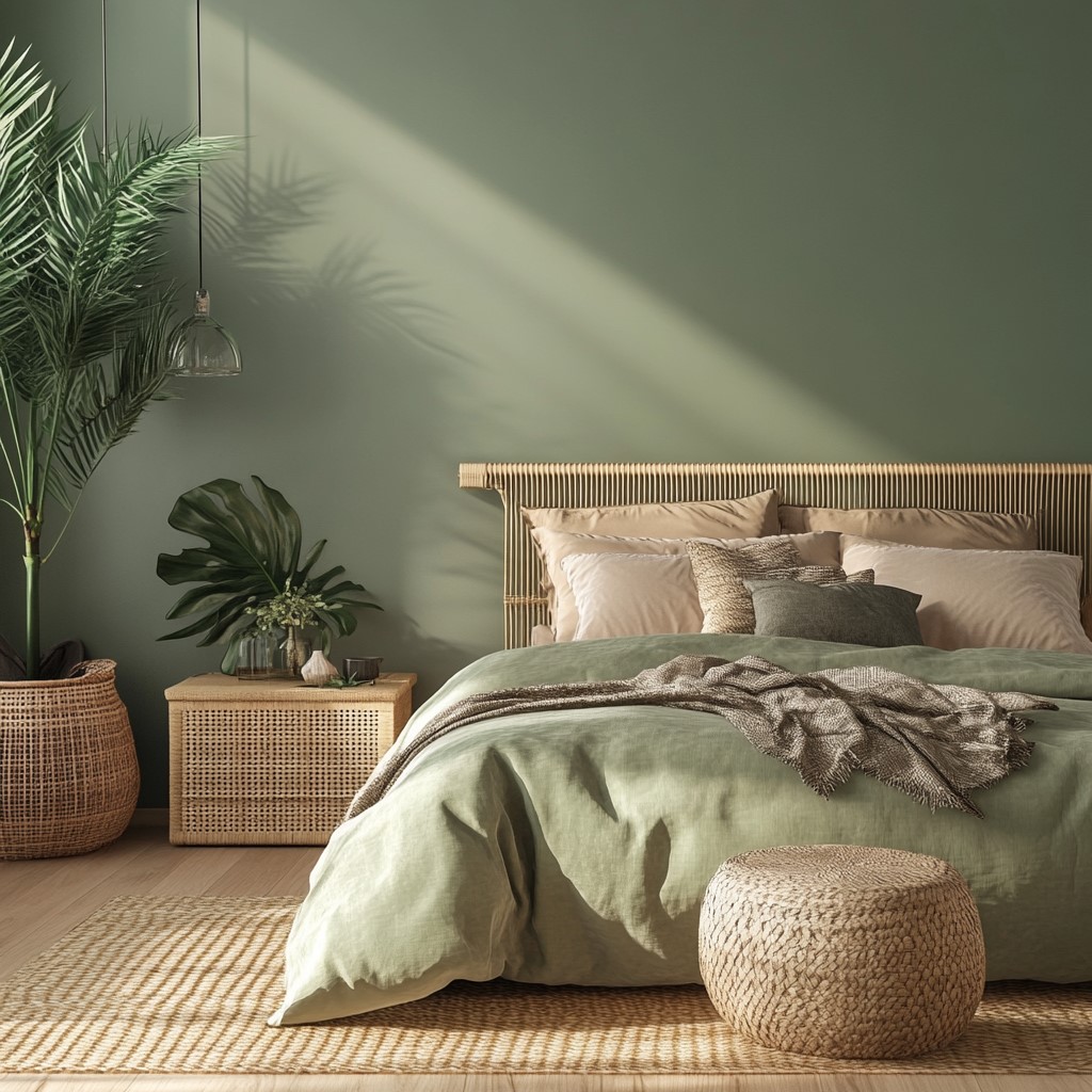 Bedroom Paint Colour Ideas: Moss Green and Subtle Beige