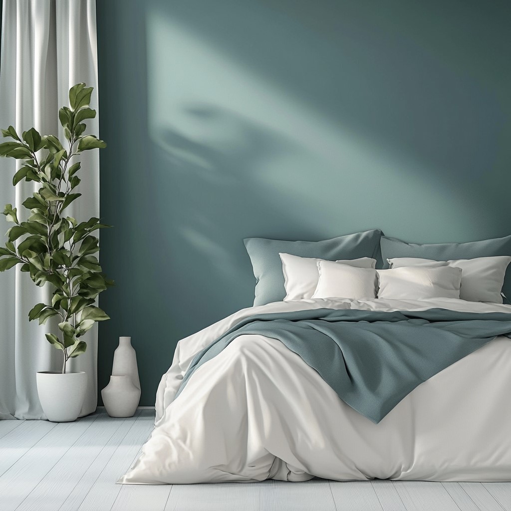 Colour Suggestions for Bedroom: Muted Green Paired with Oceanic Blue