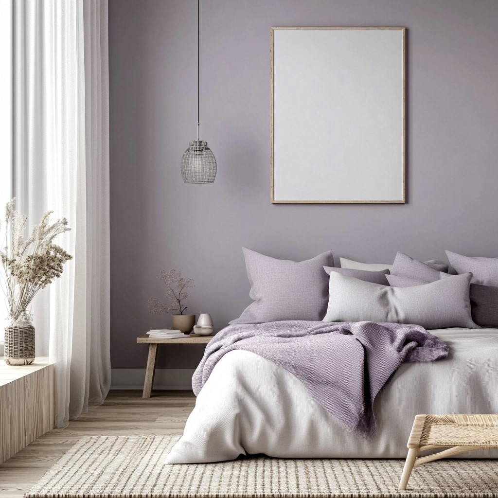 Interior Colours for Bedroom: Muted Violet with Ash White