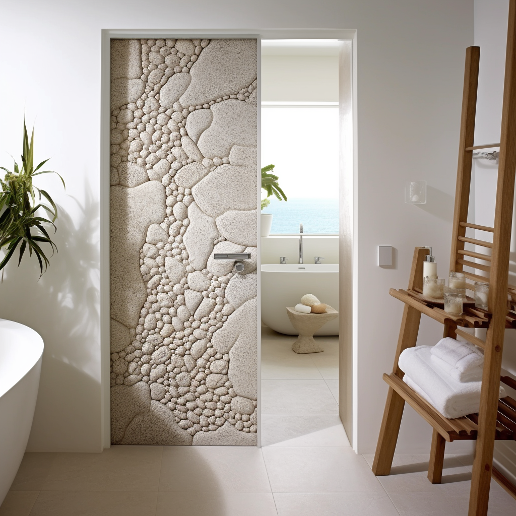 Nature-Inspired Pebble Doors - Aluminium Door Design for Modern Washroom