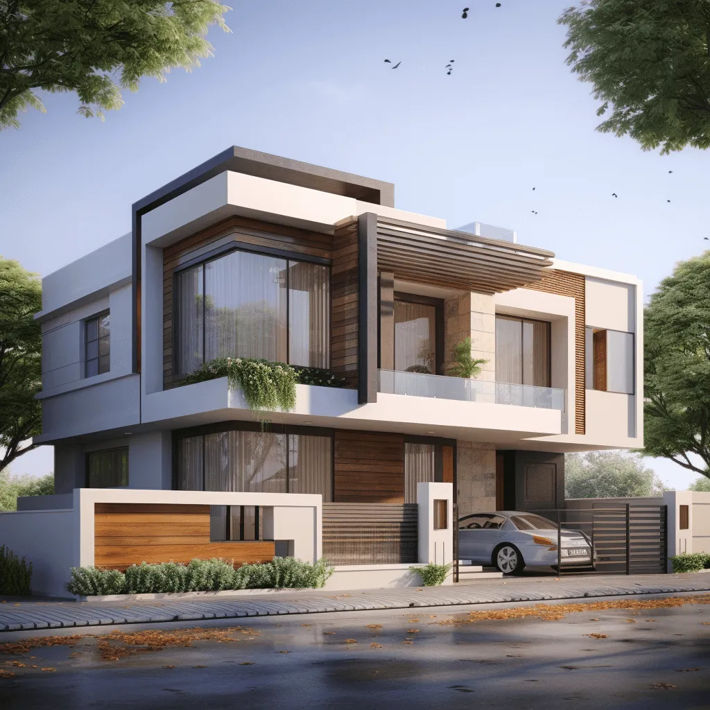 North Facing Double Floor House Front Elevation Design