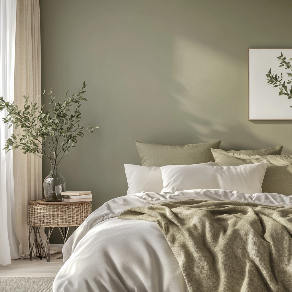 Bedroom Paint Colours: Olive Drab and Whisper White