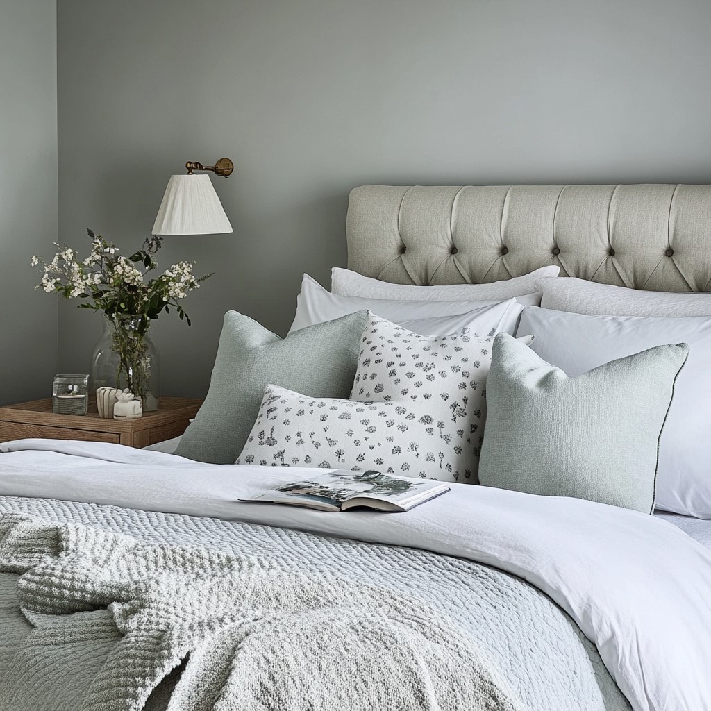 Bedroom Paint Colour Ideas: Pale Mint with Neutral Greys