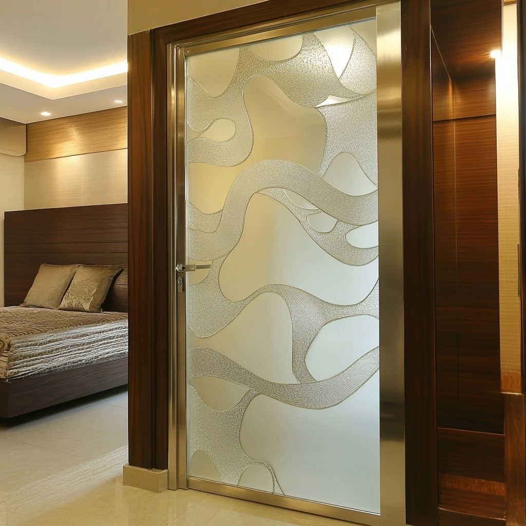 Patterned Single Glass Door Design for Bedroom