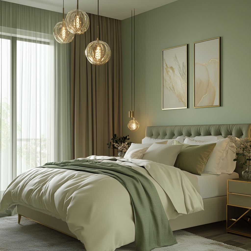 Paint Designs for Bedroom: Pistachio Green with Champagne Hues