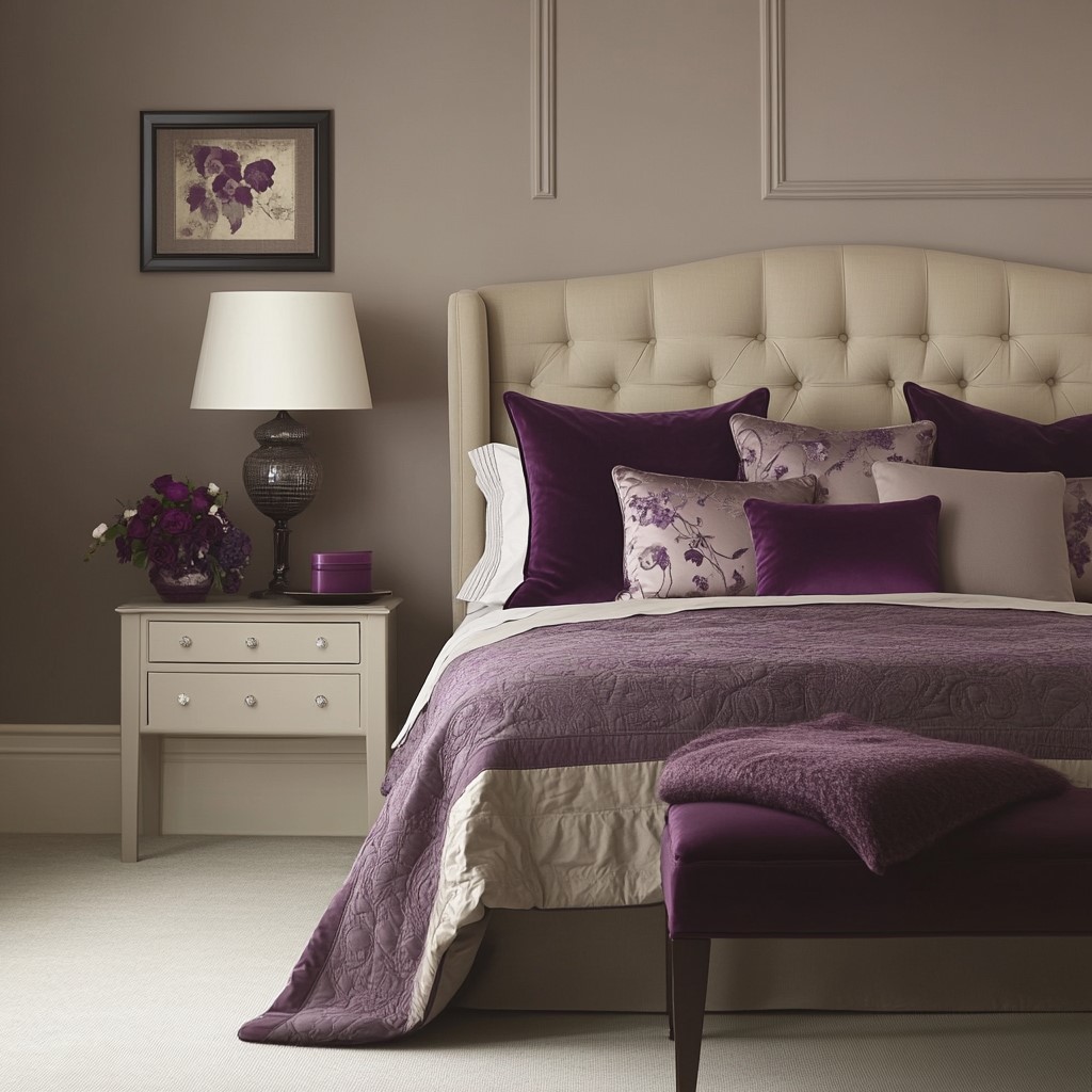 Colour Schemes for Bedrooms: Plum with Pale Sand