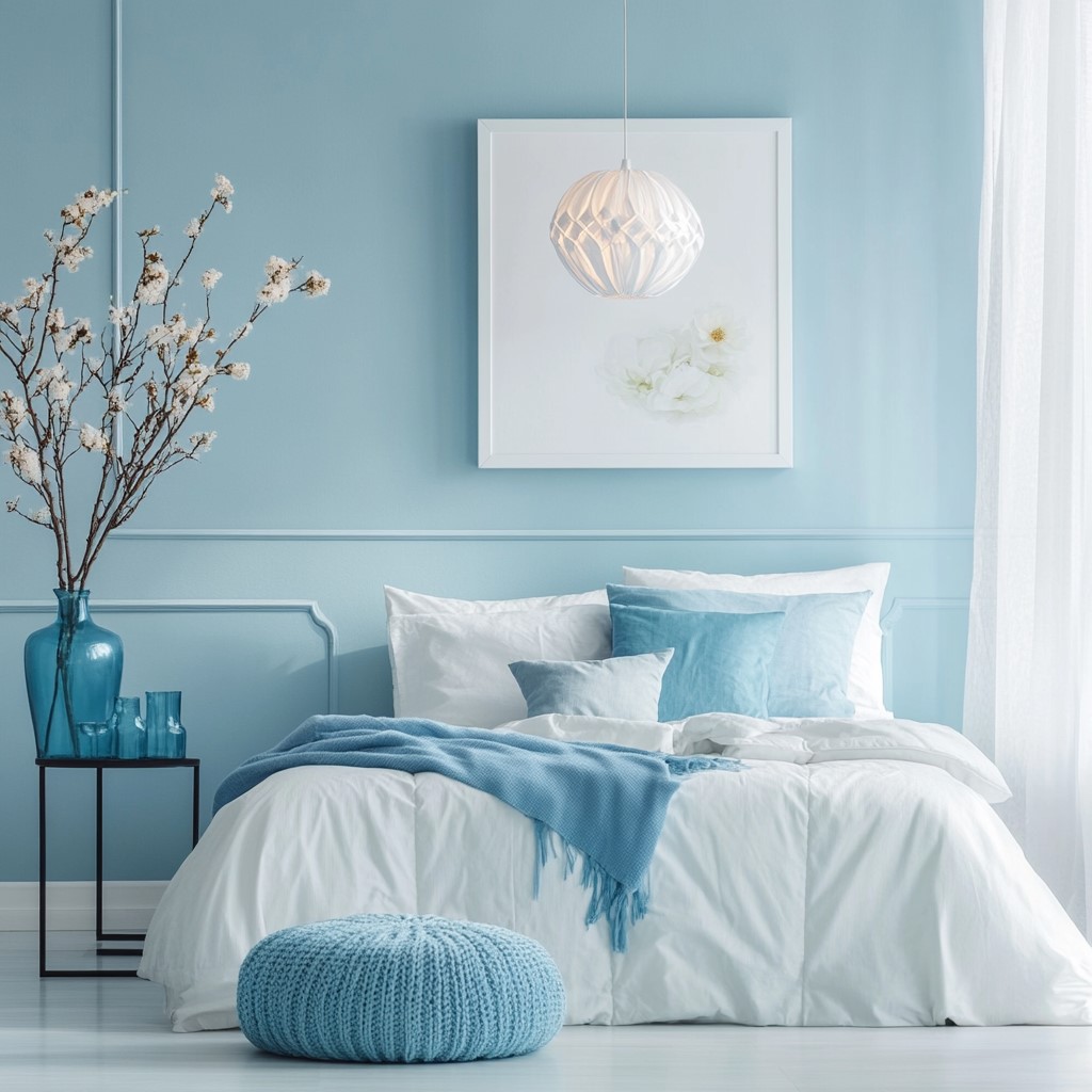 Bedroom Colour Theme: Powder White and Soft Cyan