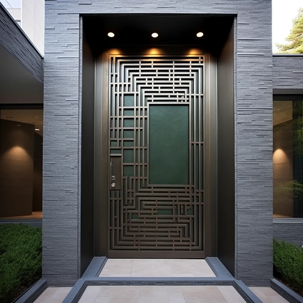 Residential Hollow Steel Door Design with Decorative Metalwork