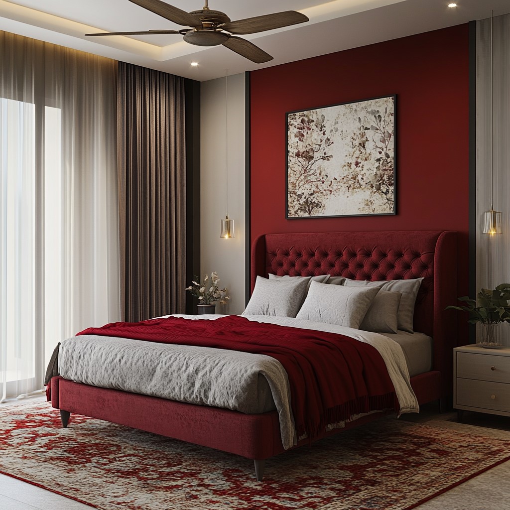 Bedroom Colour Scheme Ideas: Rosewood Red and Soft Grey