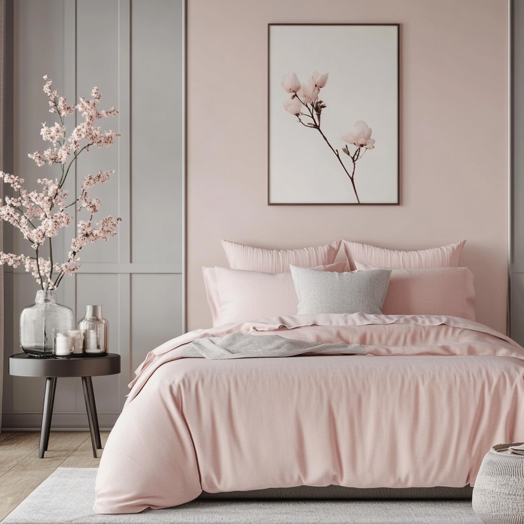 Paint Designs for Bedroom: Sandy Grey and Shell Pink