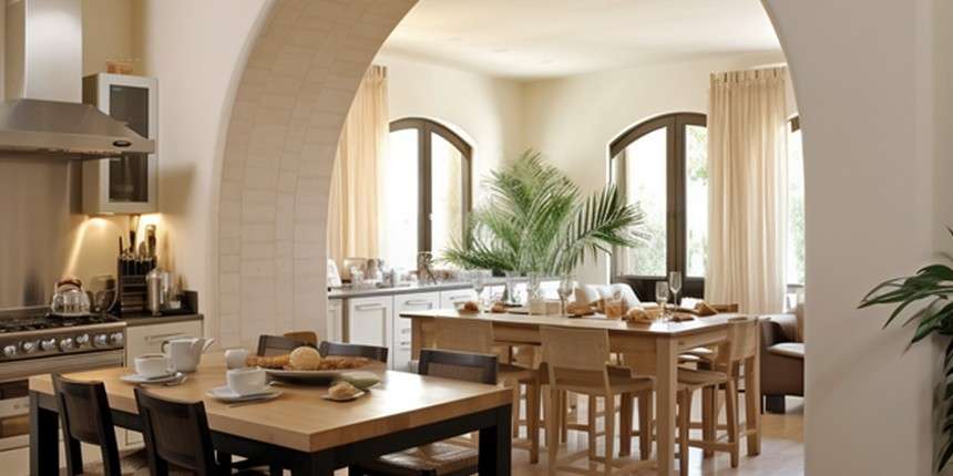 Sleek Transition Arch Design Between Kitchen and Dining Room