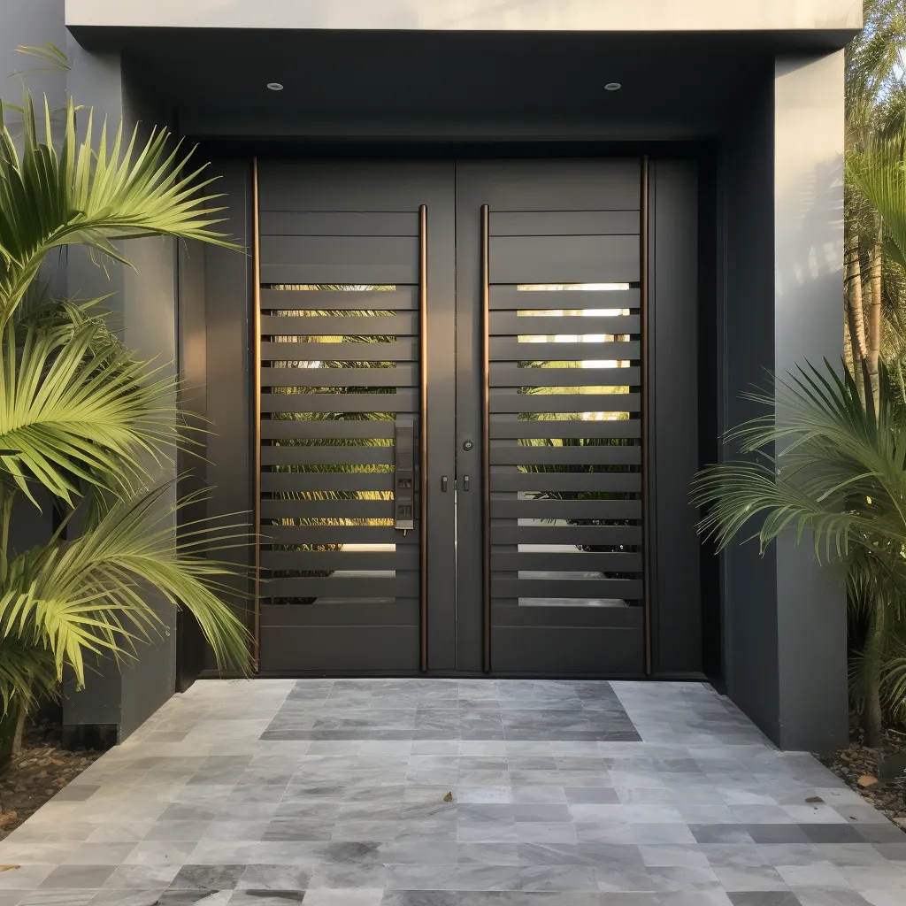 Steel Entrance Door Design Featuring Ornamental Grill Patterns