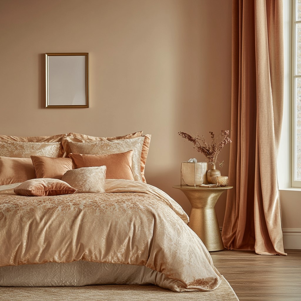 Bedroom Colour Scheme Ideas: Subtle Peach and Vibrant Gold