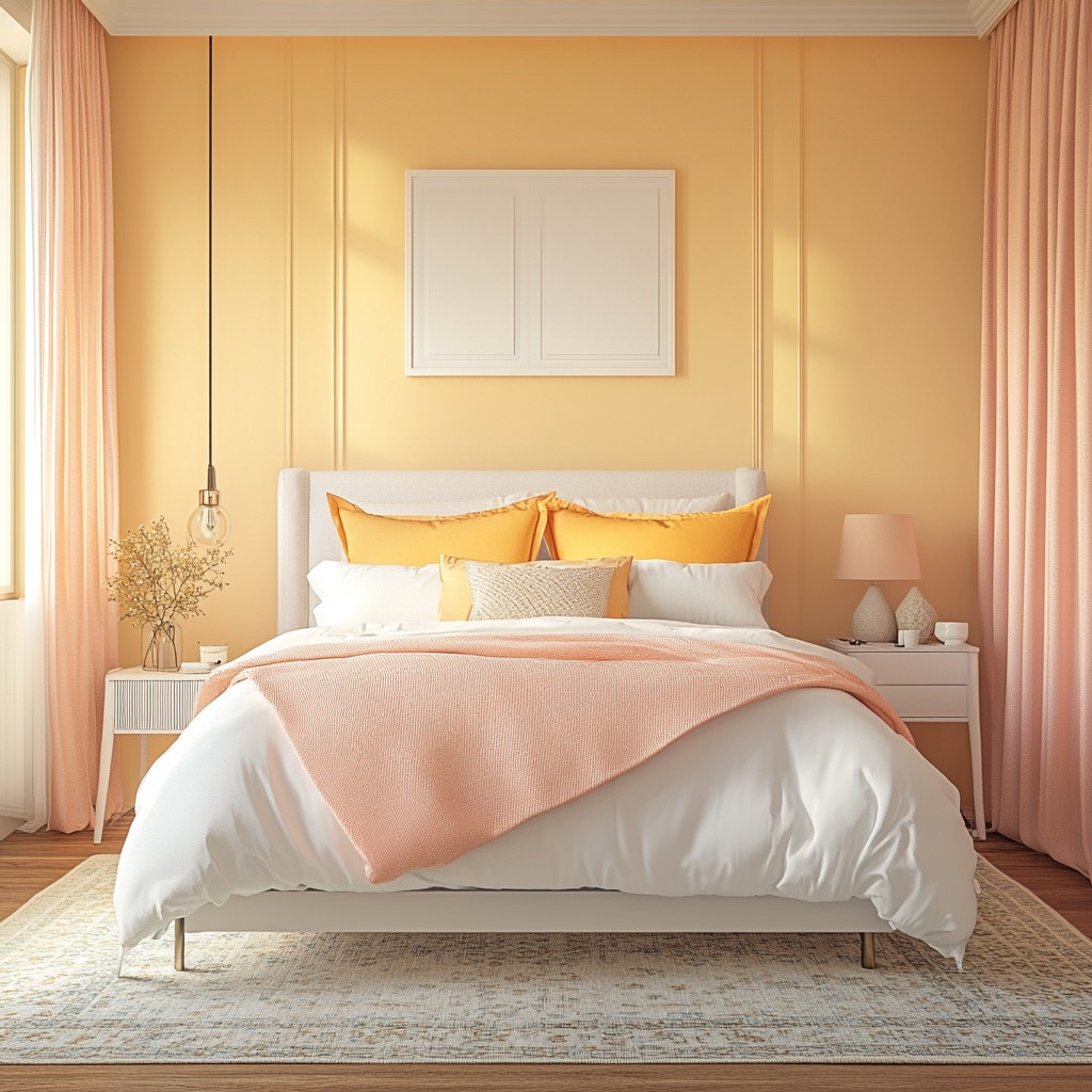 Bedroom Paint Colours: Subtle Peach with Warm Yellow