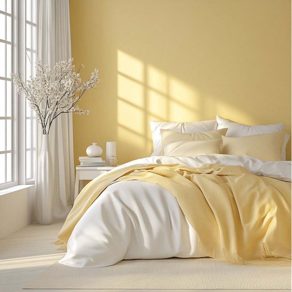 Wall Colour Designs for Bedroom: Sunshine Yellow with Off-White