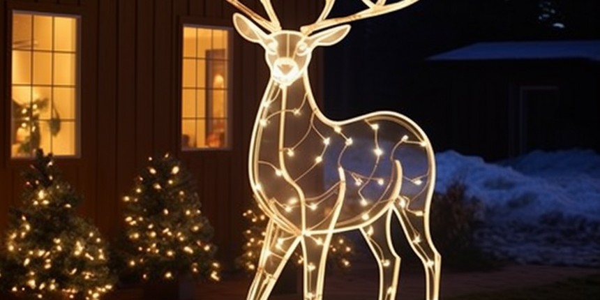 Take a Ride on Lighted Reindeer Sledge outdoor christmas light ideas