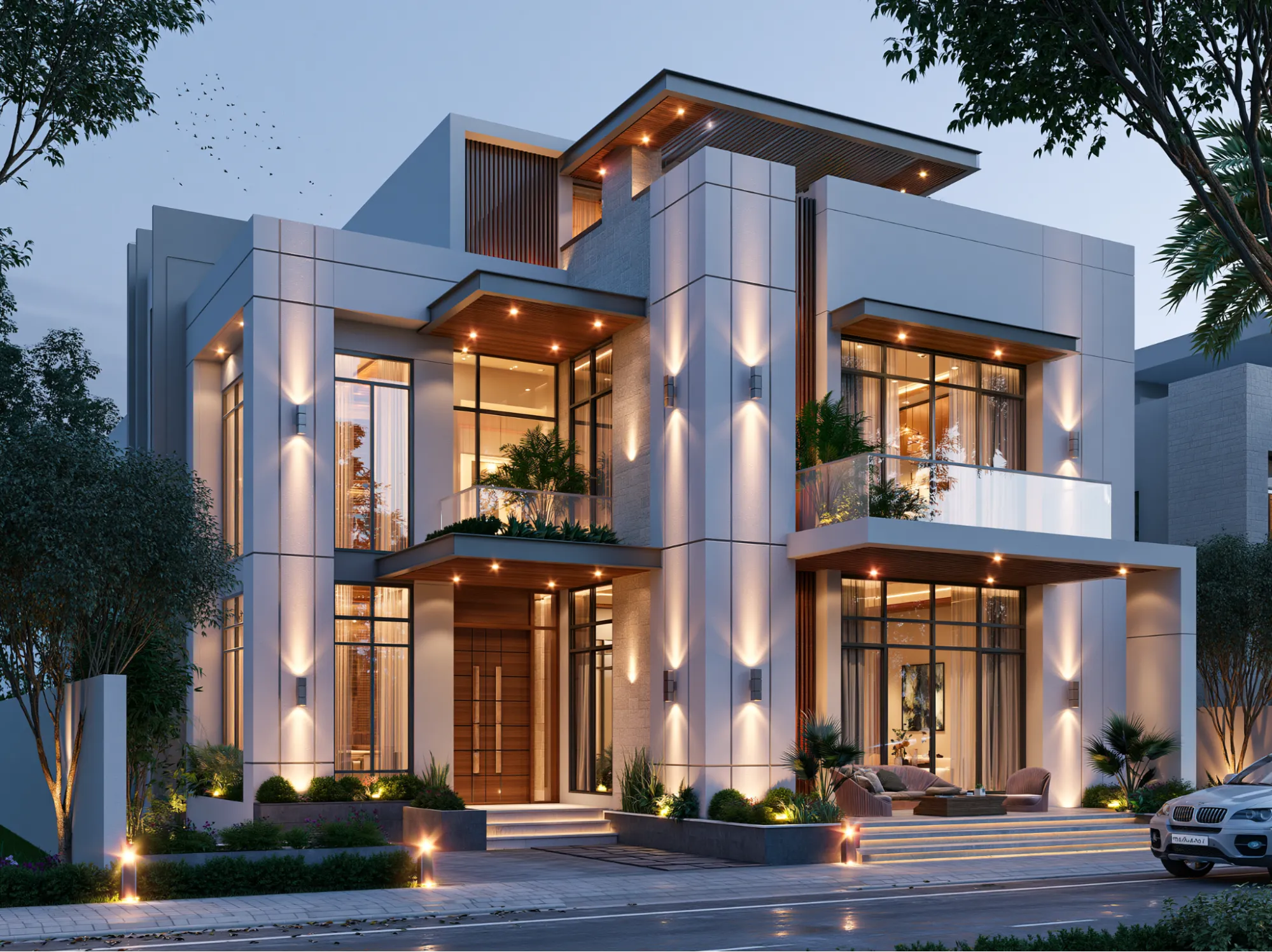 Vertical Lighting- Double Height Front Elevation Design Elements