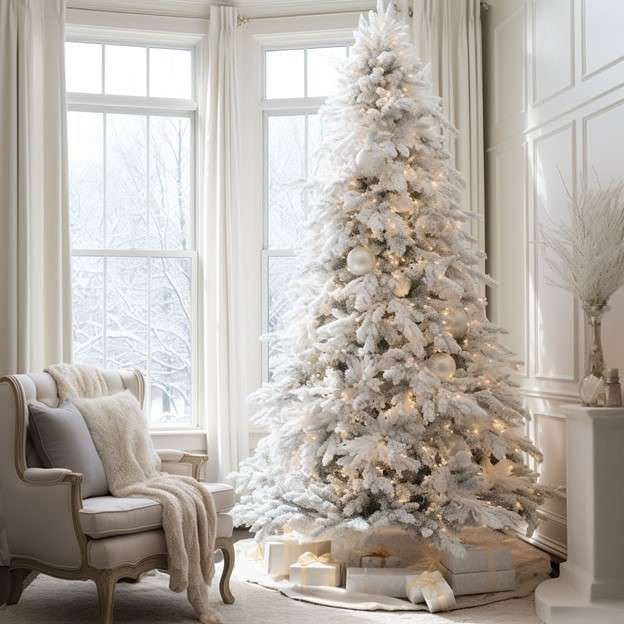 White Flocked Tree Christmas Tree Decoration Ideas