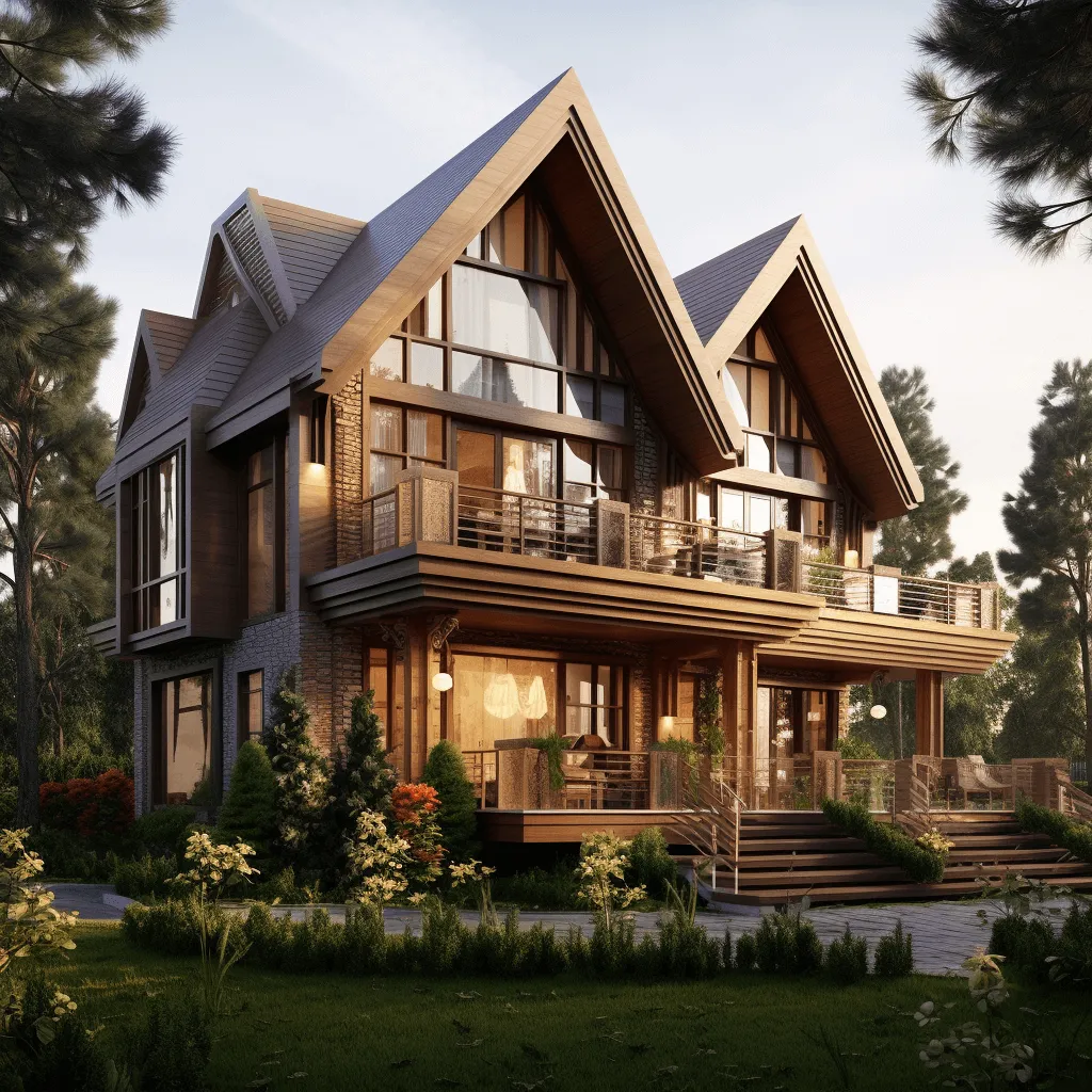 Wooden Double-Story House Front Elevation Design