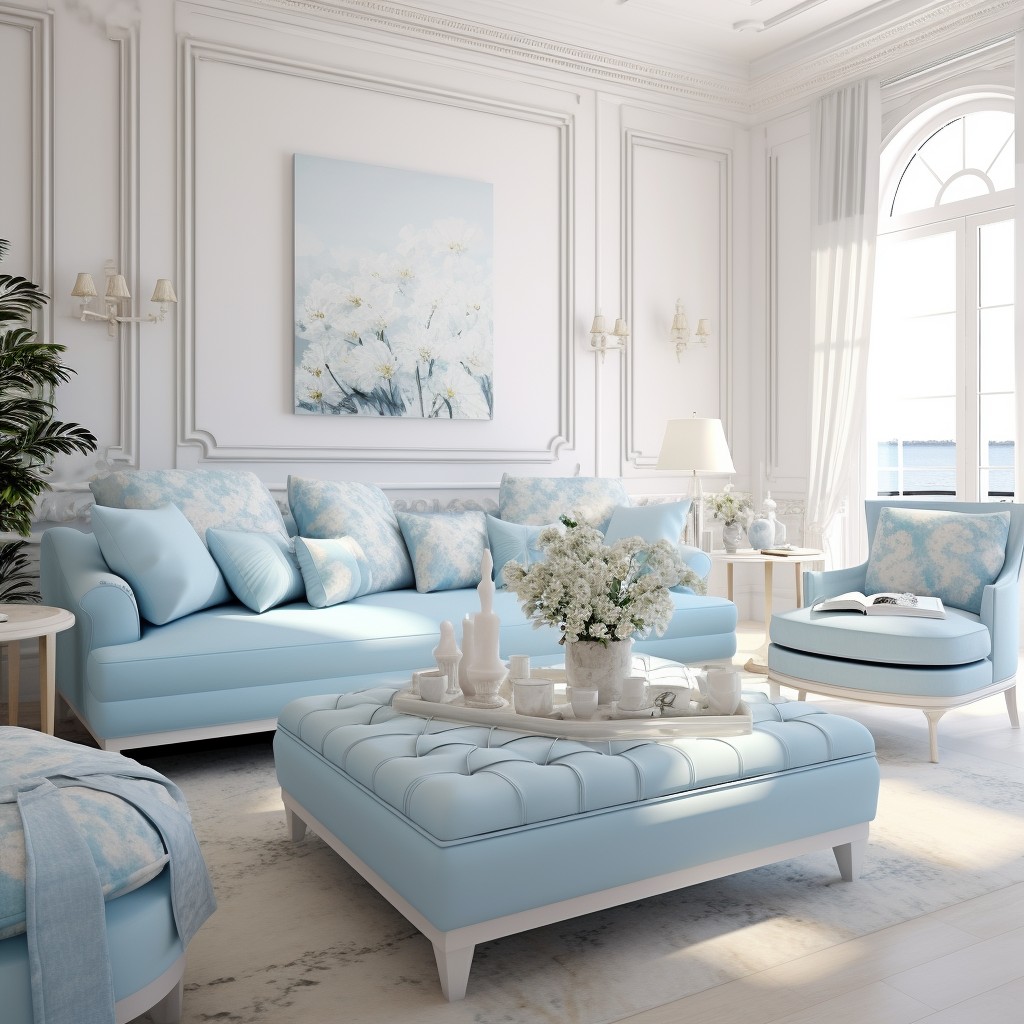 Fresh and Crisp: White and Sky Blue - Sofa Set Colour Combination