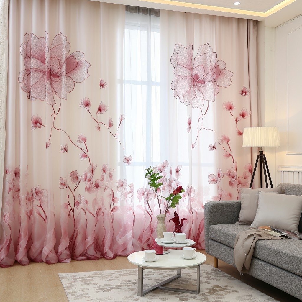Blush Pink Floral Prints - Living Room Drapes Ideas