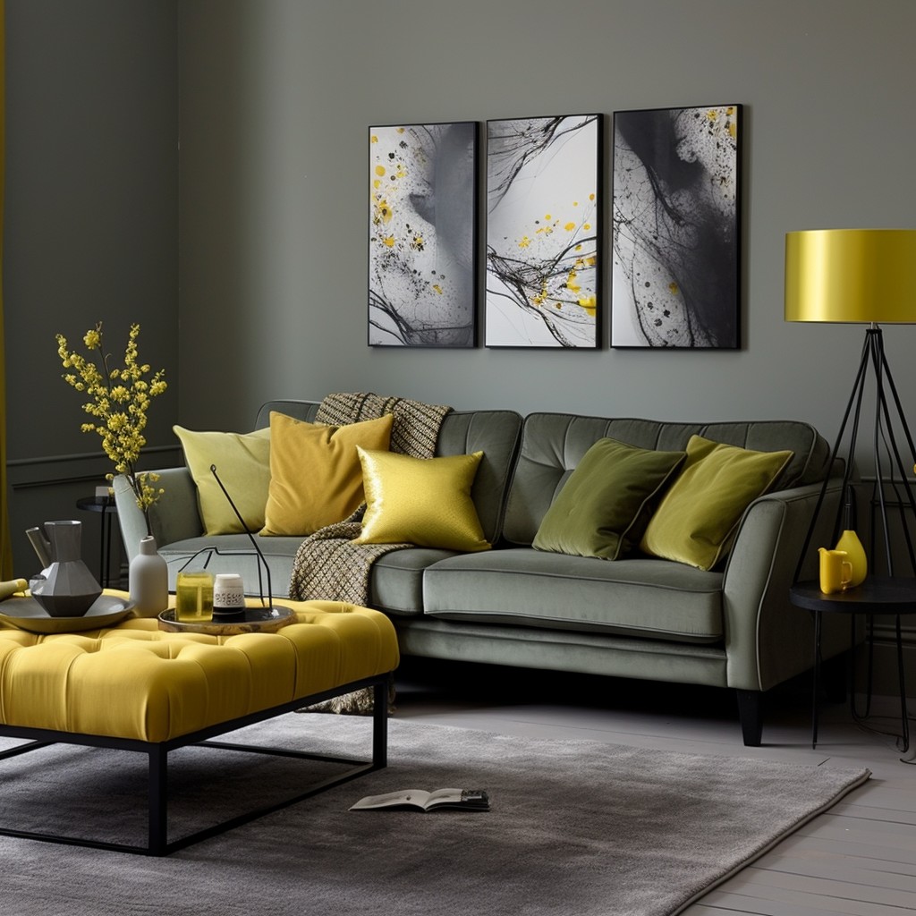 Bold Contrast: Gray and Greenish Yellow - Sofa Colours Design