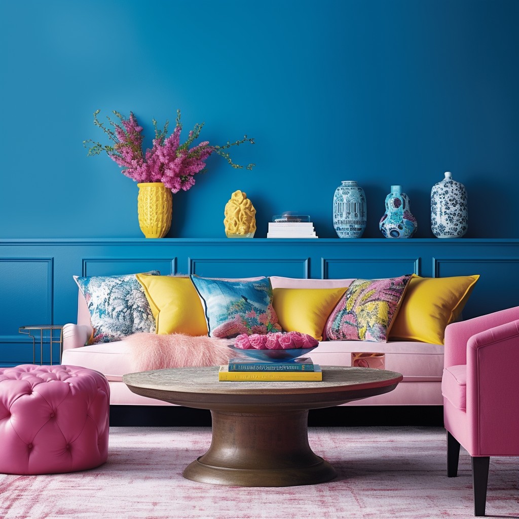 Bubblegum Pink and Citron Yellow - Blue Paint Color Combinations