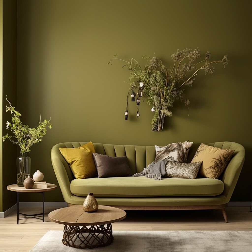 Earthy Tones: Olive Green and Tan - Sofa Set Colour Combination
