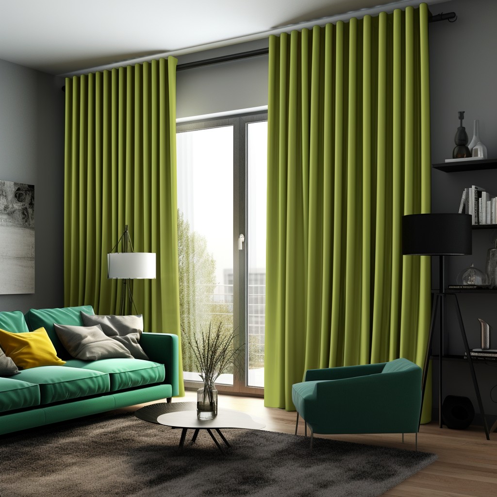 Green Accents - Curtain Design for Drawing Room