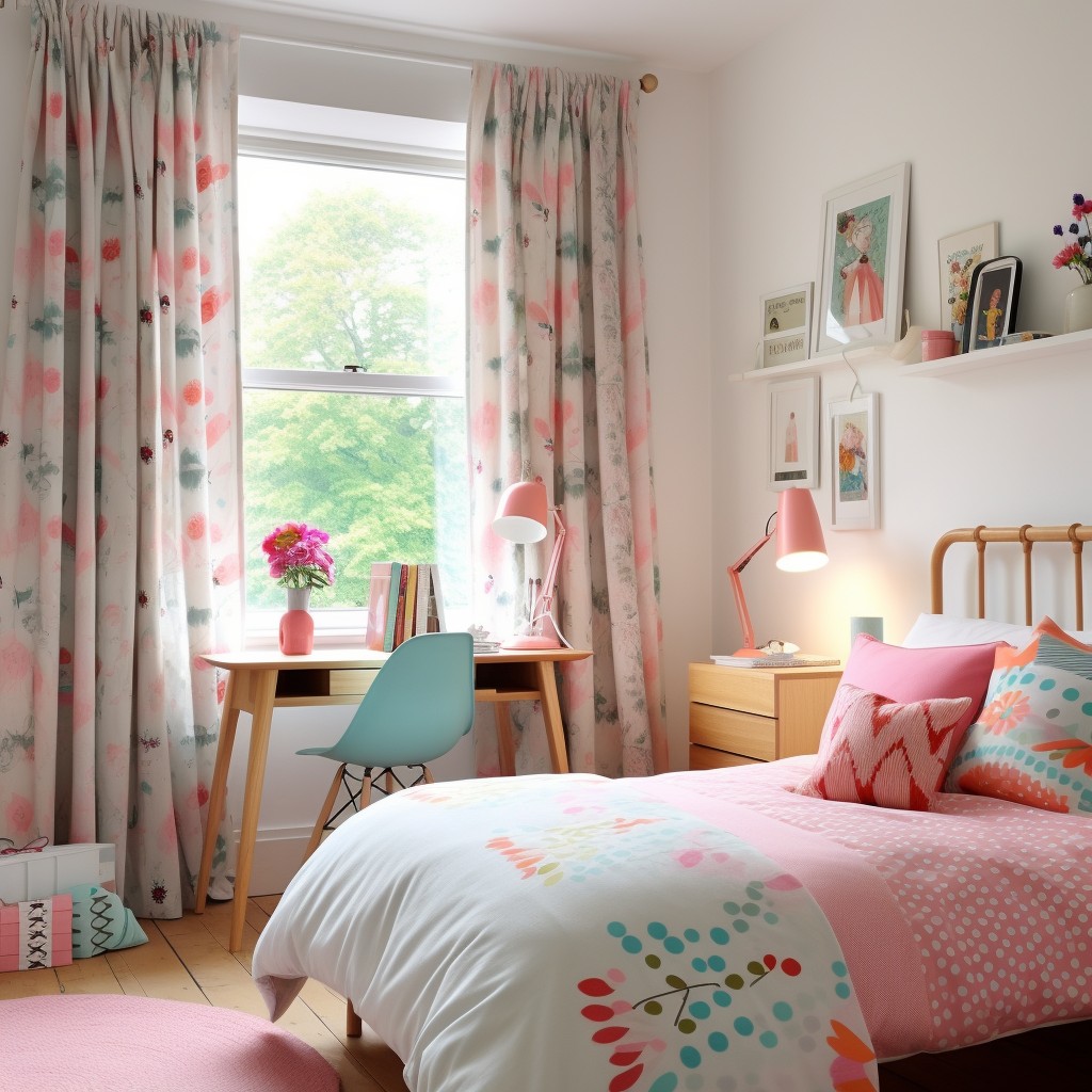 Installed Patterned Curtains - Teenage Girl Bedroom Ideas