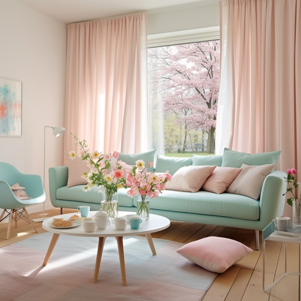 Pastel Color Curtain Ideas for Living Room 