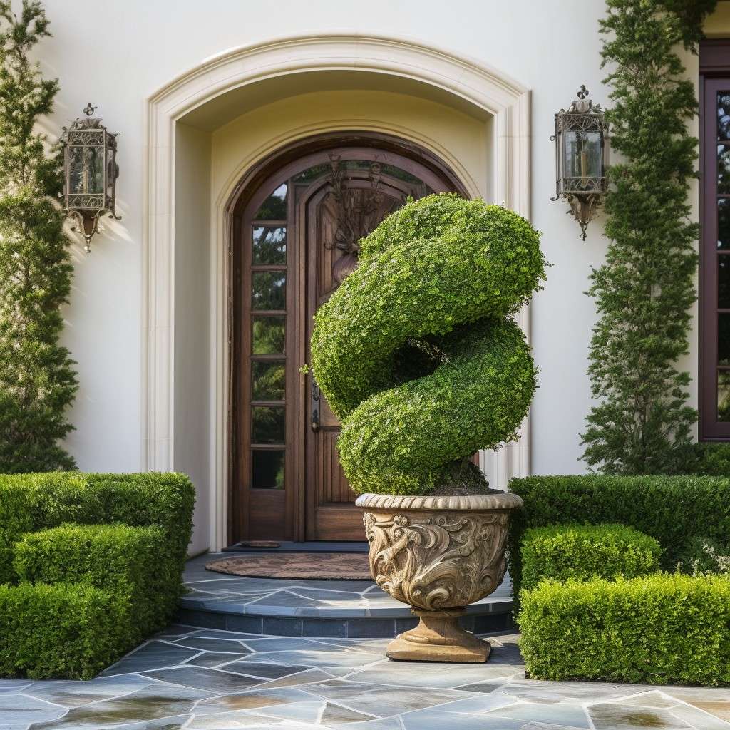 Spiral Cypress Topiary Plants for Front Door Entrance of Your House
