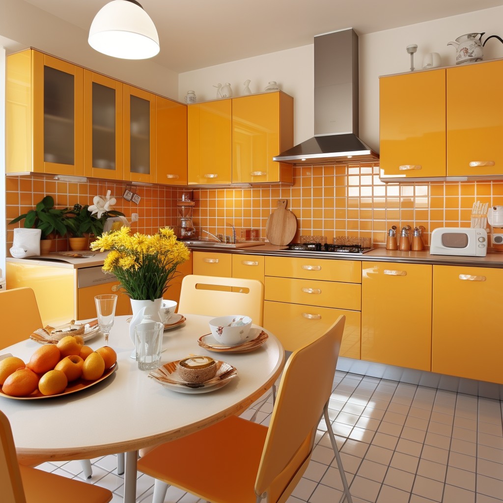 Yellow and Orange Kitchen Room Colour Design - Adding To The Sunny Warmth