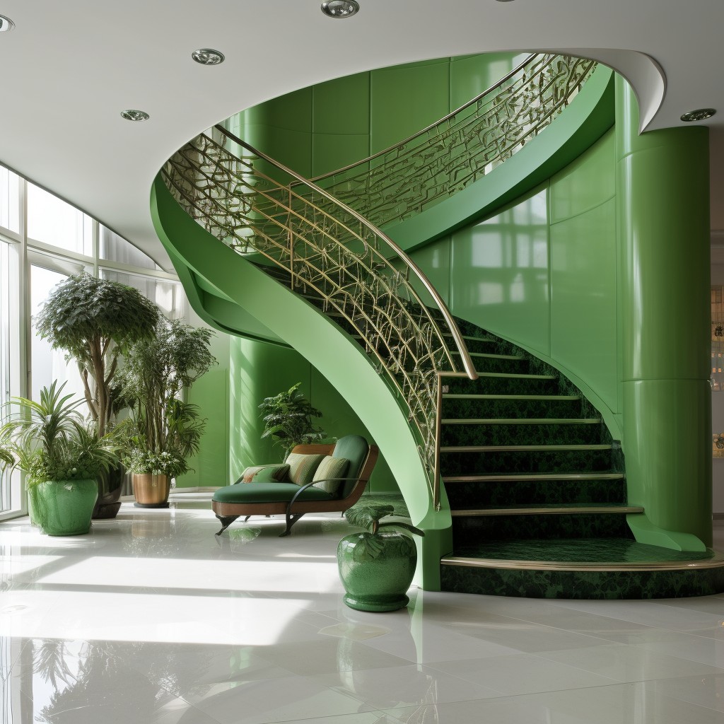 Add Elegance to Your Staircase with Nature-Inspired Greens - Stairs Colour Design