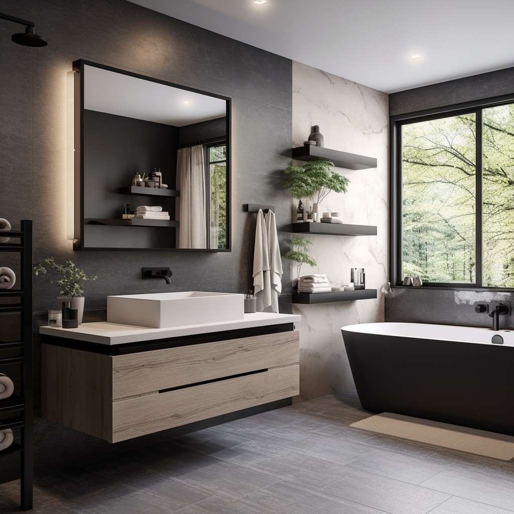 Add Interest with Contrasting Materials - Simple Bathroom Designs
