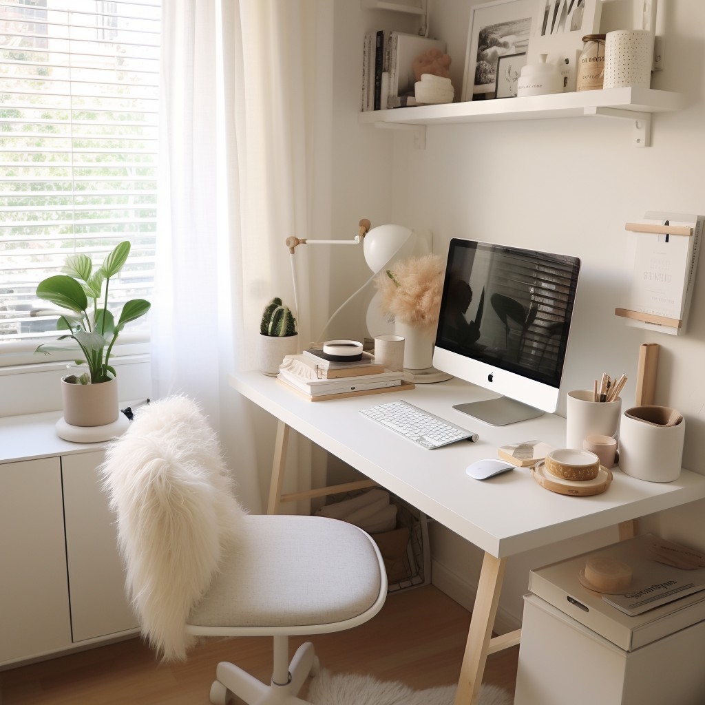 All White Functional - Small Office Ideas For Work