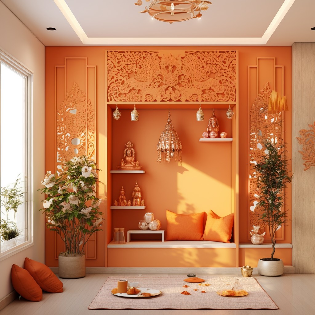 Auspicious Orange Mandir Colour Design for your Home-