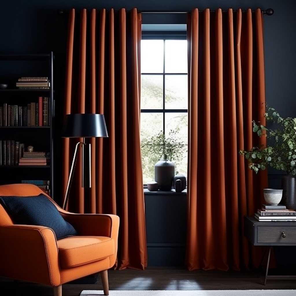 Burnt Orange and Navy Blue - Double Colour Curtains