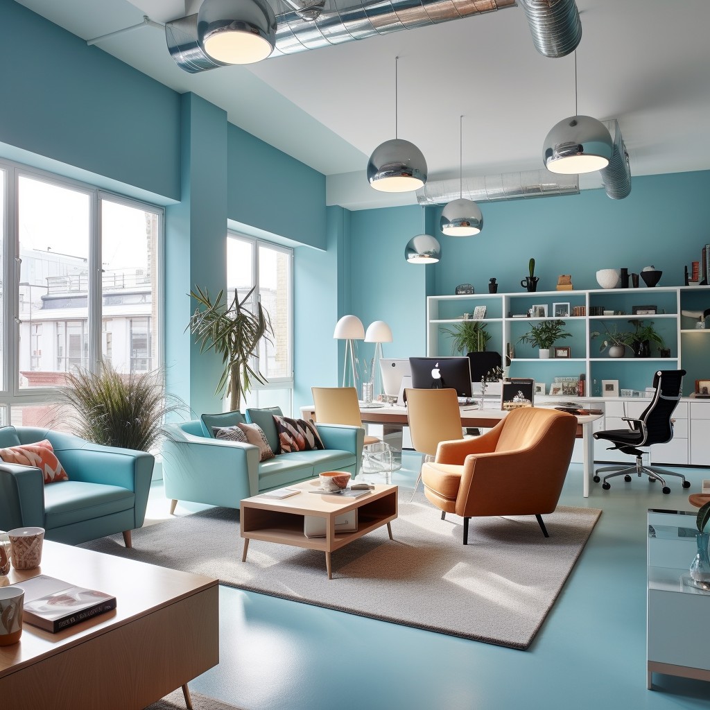 Calm Light Blue Colourful Office Ideas