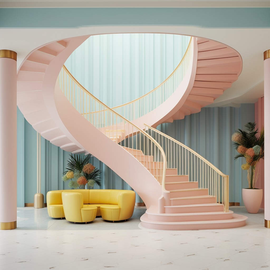 Charming Staircase with Pastel Steps and a Pop of Glitter - Staircase Colour Ideas