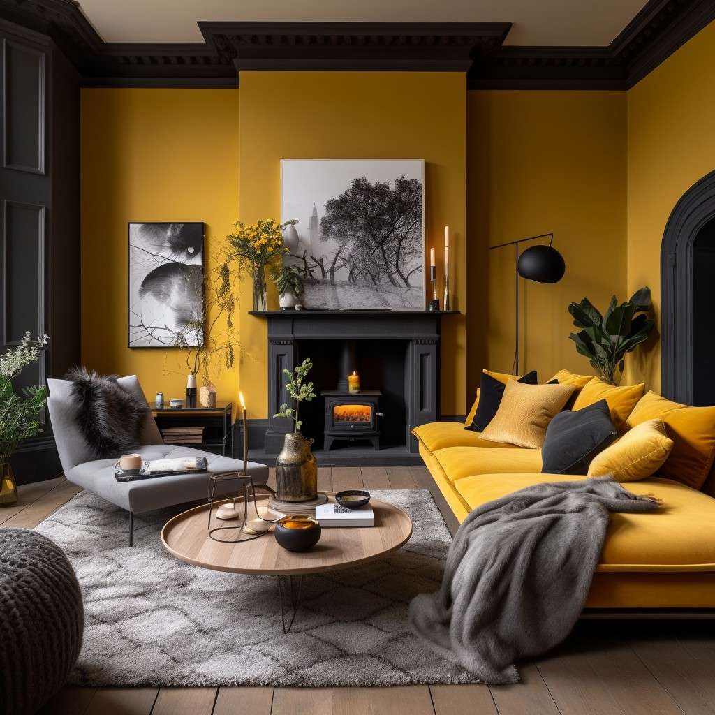 Cheerful Ash Colour Paint Combination - Mustard Yellow