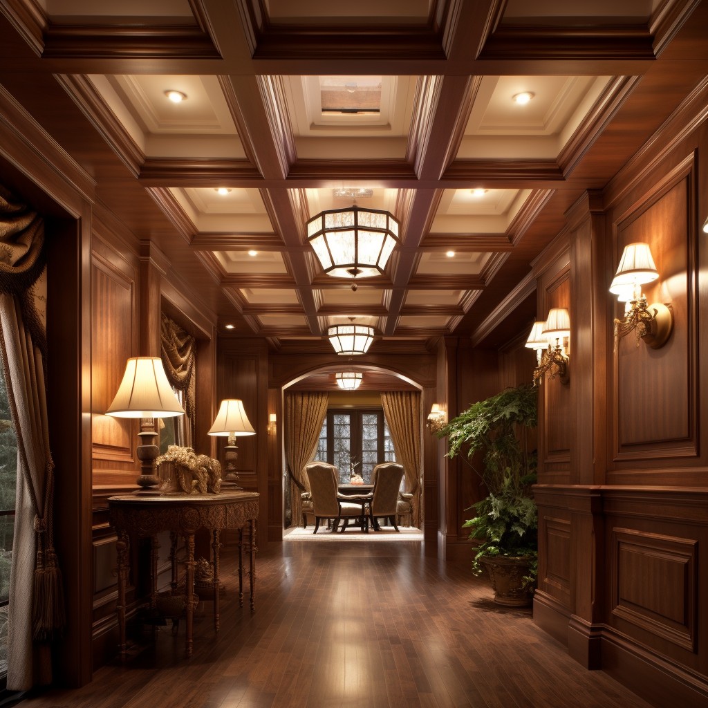 Coffered Elegance  -  Wooden Ceiling Design