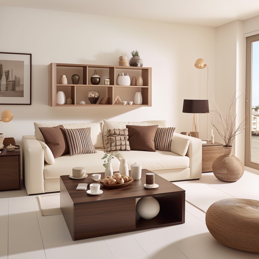 Cosy Living Room Decor - Cream And Brown Color Combination