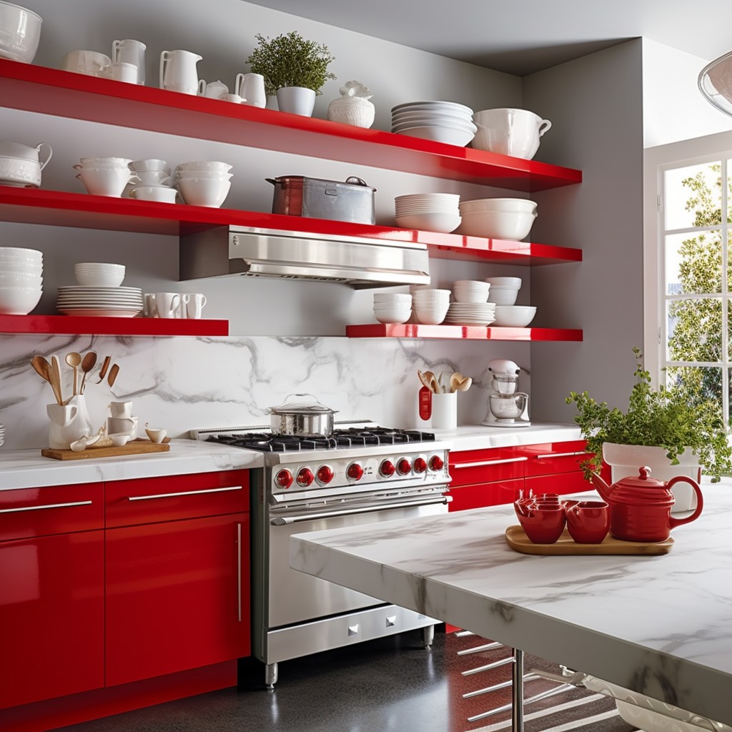 Crimson Red and White - Kitchen Cabinet Color Ideas For Small Kitchens