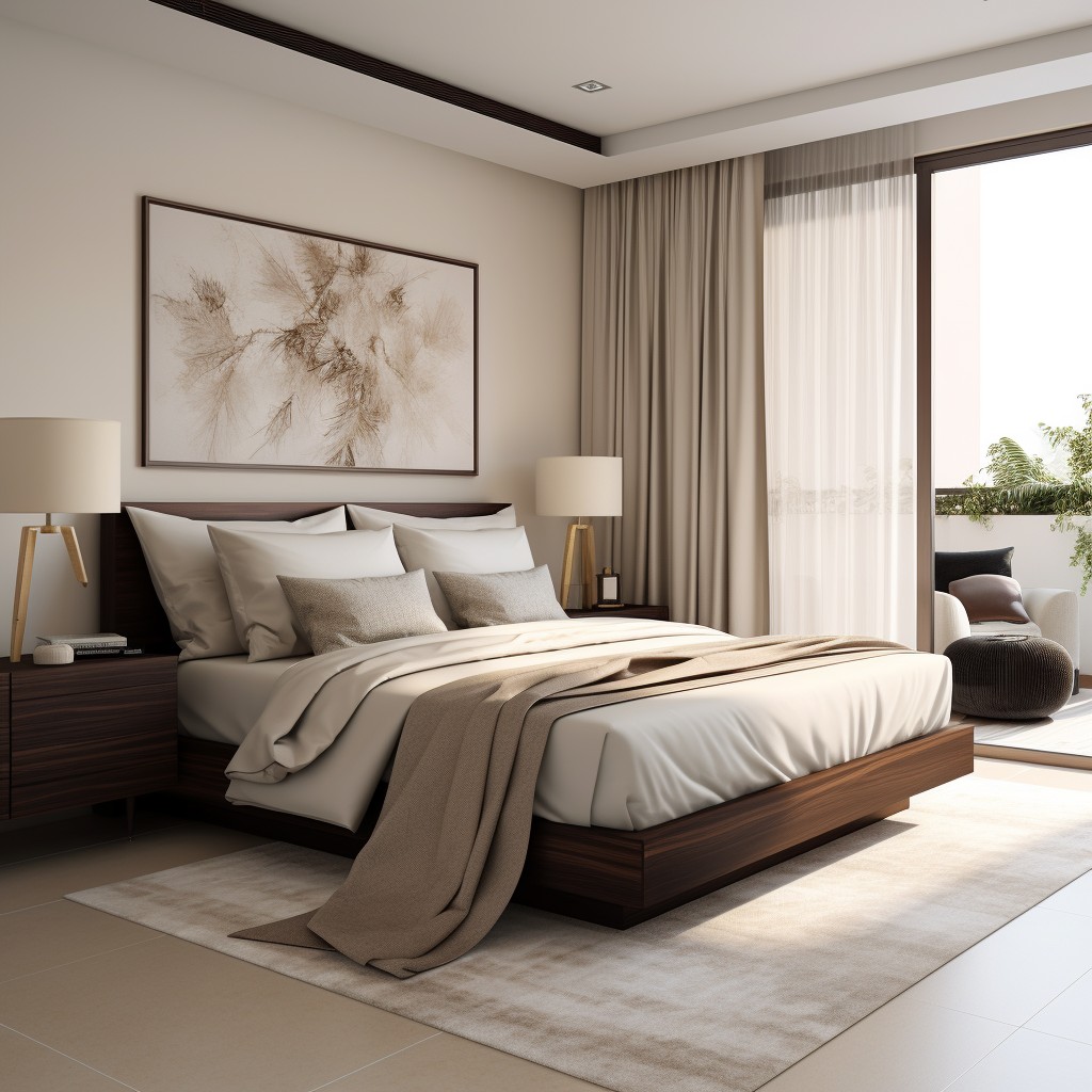 Elegant Bedroom Ambience - Brown And Cream Colour Combination