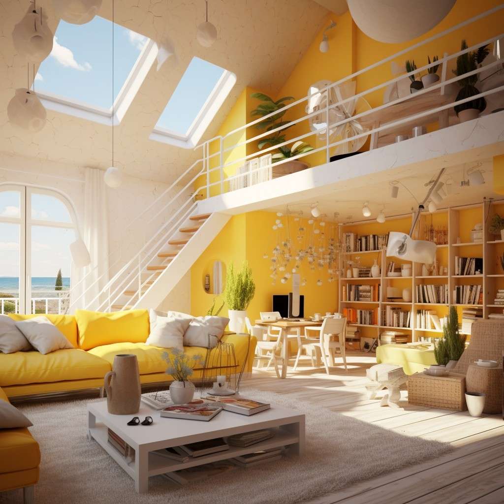 Fresh Ivory Colour Combination for Living Room - Bright Yellow