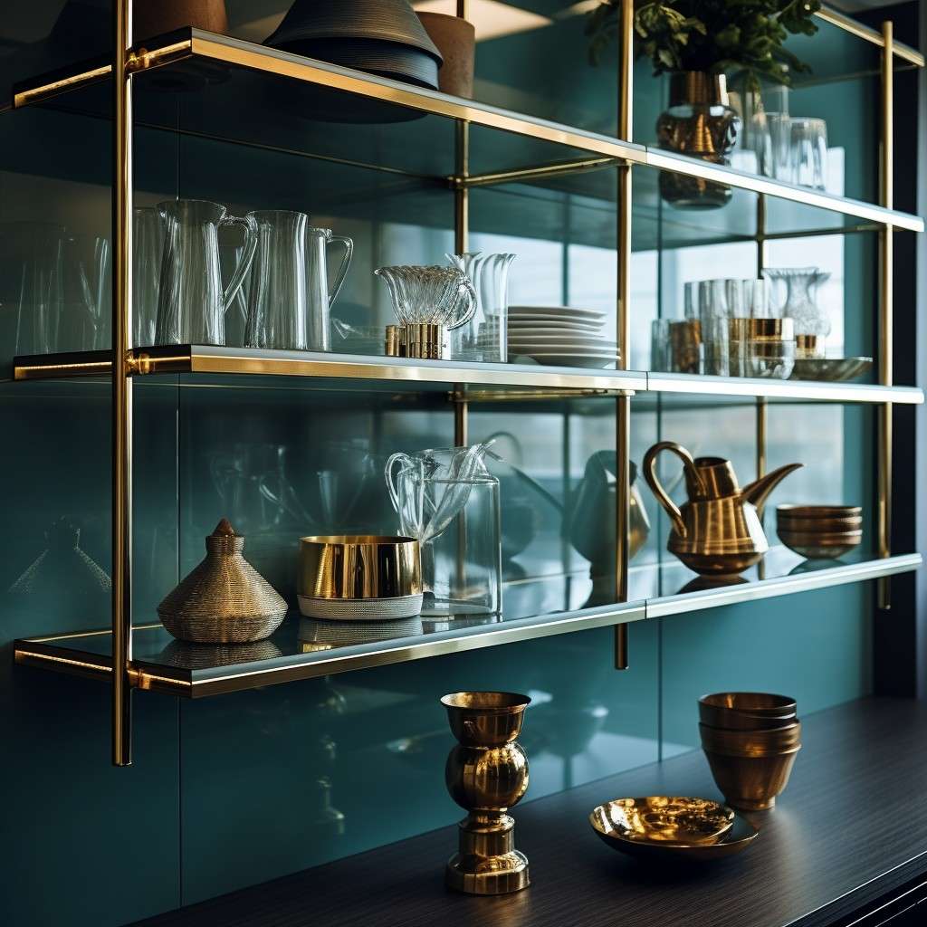 A Blend of Glass and Brass - Kitchen Shelf Ideas