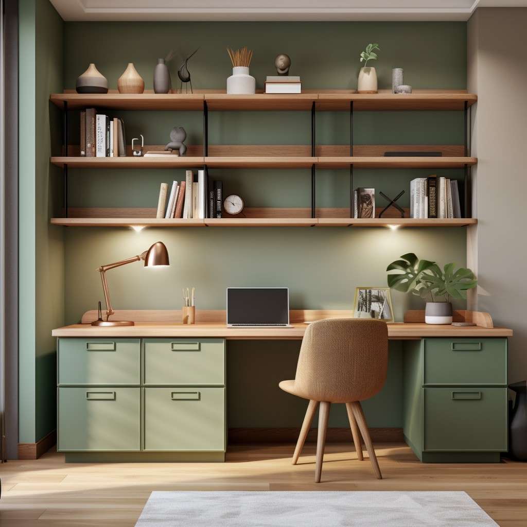 Green And Coffee - Modern Study Room Colour Combination