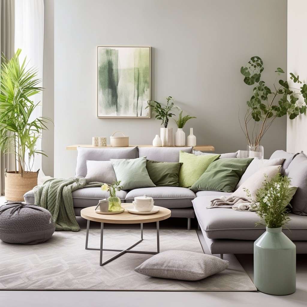 Green And Grey Colour Combination In Living Room